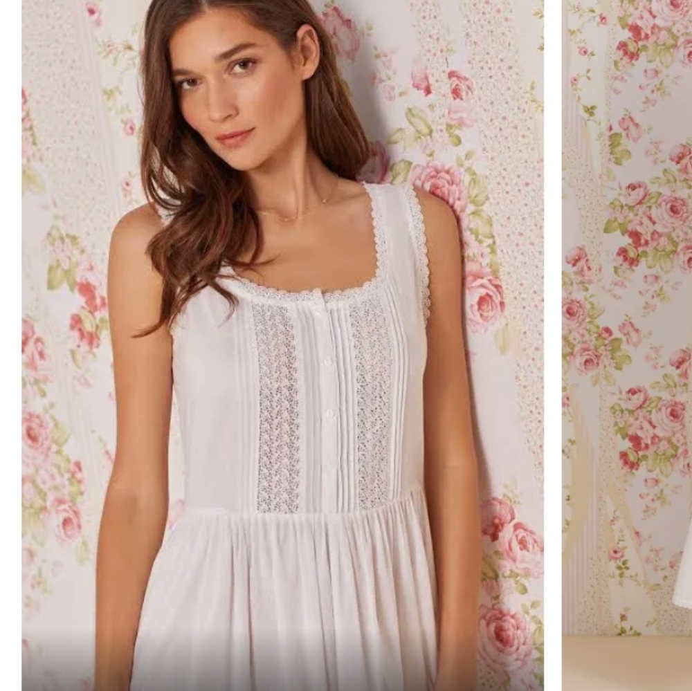 White Cotton Lawn Trousseau Lace Embroidered Gown Mother of Pearl Buttons